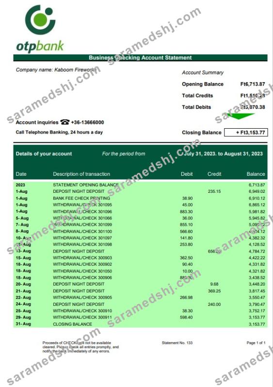 OTP Bank firm statement Word and PDF template
